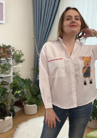 Selfi Ayıcık Taşlı Arkası Düz Gömlek