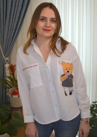Selfi Ayıcık Taşlı Arkası Düz Gömlek