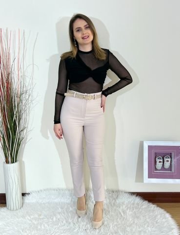 Göğüs Detaylı Tül Bluz - Siyah