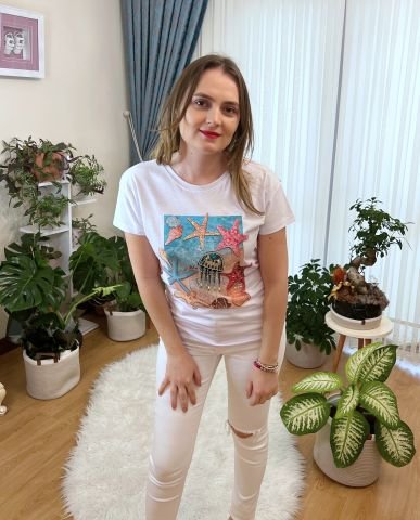 Taşlı Deniz Kabuklu T-Shirt