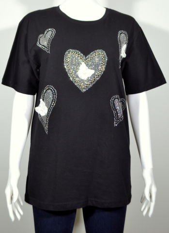 Kalpli Taşlı T-Shirt - Siyah