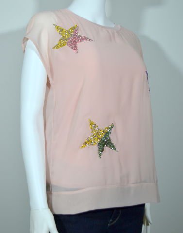 Yıldız Taşlı Tüllü T-Shirt - Pembe