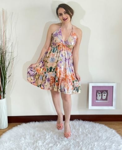 Sırt Detaylı İpek Mini Elbise - Mix