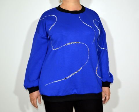 Taşlı Sweatshirt - Saks