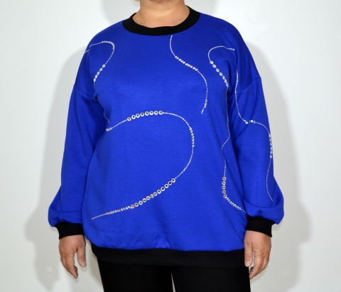 Taşlı Sweatshirt - Saks
