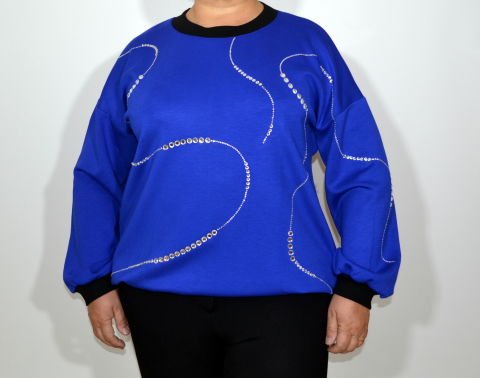 Taşlı Sweatshirt - Saks