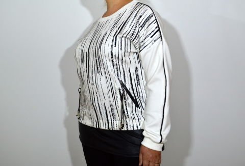 Deri Detaylı Sweatshirt - Ekru