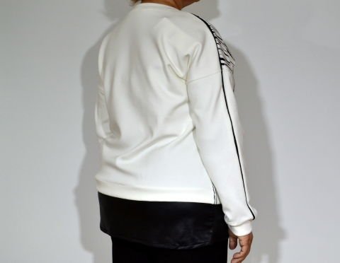 Deri Detaylı Sweatshirt - Ekru