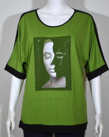 Taşlı Yüz Desenli T-Shirt - Yeşil