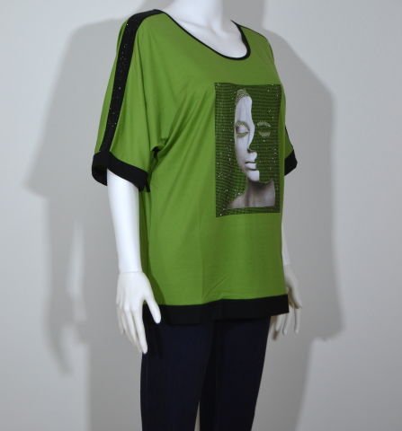 Taşlı Yüz Desenli T-Shirt - Yeşil