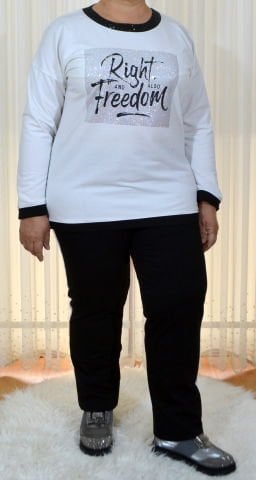Yazı Detaylı Taşlı Eşofman Takımı - Ekru