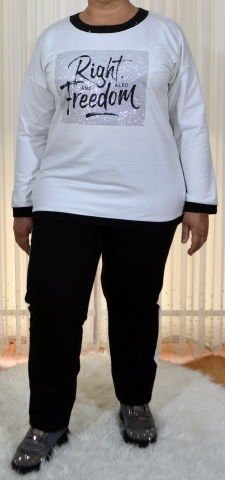 Yazı Detaylı Taşlı Eşofman Takımı - Ekru