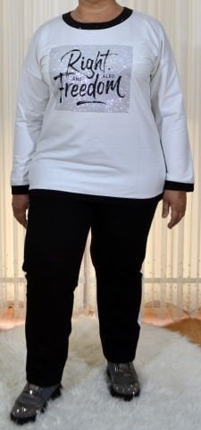 Yazı Detaylı Taşlı Eşofman Takımı - Ekru